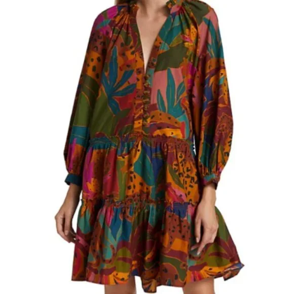 Farm Rio Women’s Leopard's Jungle Cotton Mini Dress‎ - Picture 2 of 14